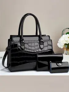 New Three-Piece Set Simple Women's Combination Bag Classic Elegant Fashion Durable Easy Carry Versatile Casual All-Seasons Large Capacity Shoulder Crossbody Plain Pattern