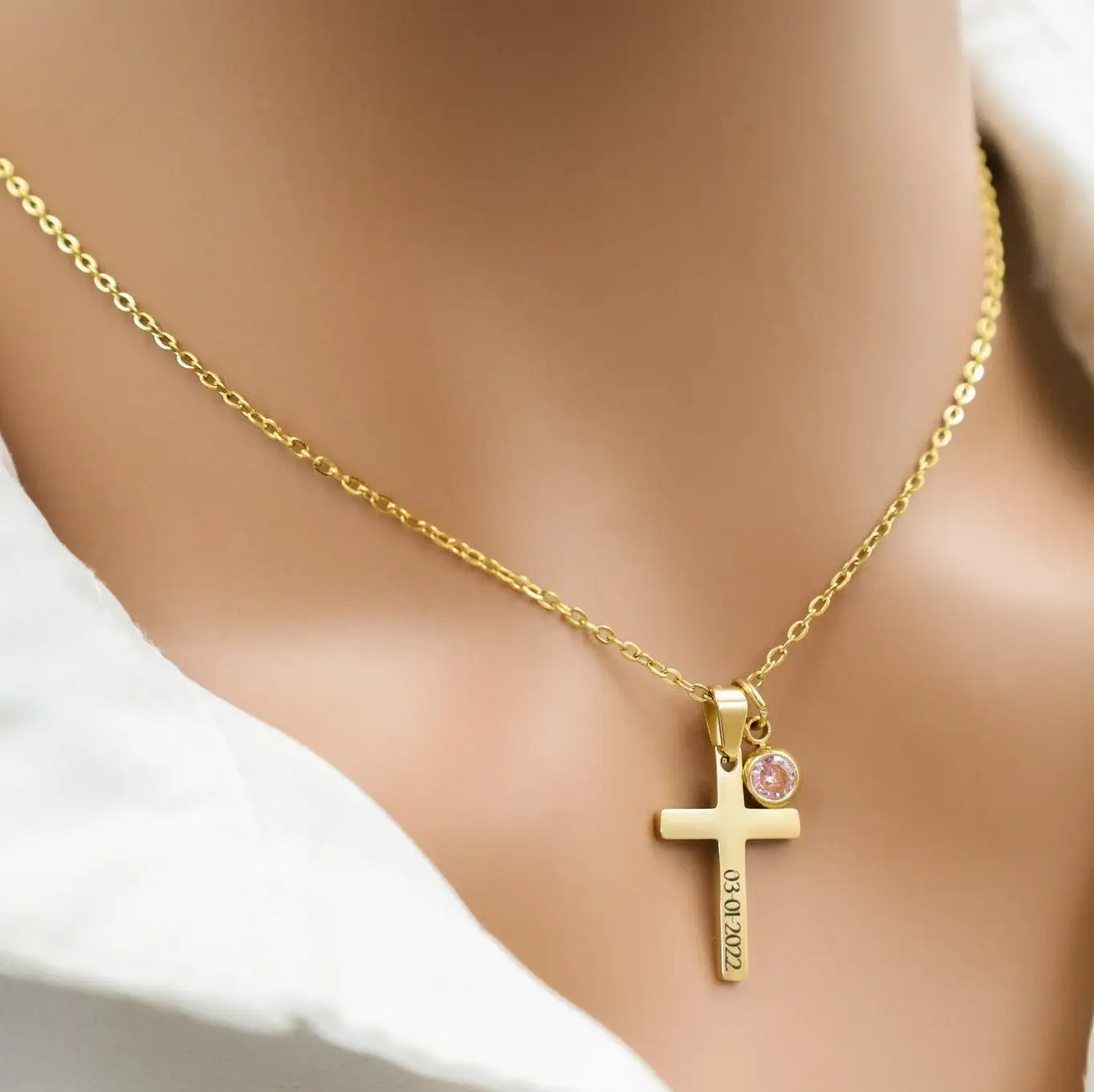 Personalized cross necklace with birthstone, confirmation gift for her, cross name necklace, baptism gift, Christian jewelry for Christening