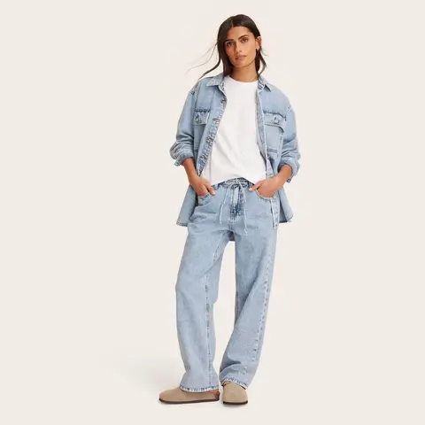 Women's Mid-Rise Drawstring Baggy Jeans - Parke