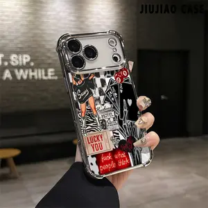 Skull Hand Poker 8-ball Pattern Aesthetic Electroplated TPU Casing For iphone 17 PRO MAX Air 16 Pro Max PLUS 15 14 13 12 11 Four Corners Anti-Fall Transparent Casual Soft Silicone Phone Cases