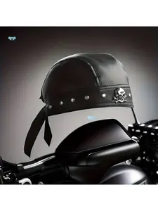 WoMen's Punk Style Skull Cap - Black Studded Faux Leather Bandana Head Wrap With Metal Trim, Adjustable Biker Doo Rag For Motorcycle & Hip Hop Fashion