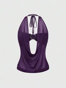 Spring Outfit Hippie Spring/Summer Women's Y2K Retro Deep Draped Neck Backless Street Style Strapless Tank Top with Camisole Lining for Vacation