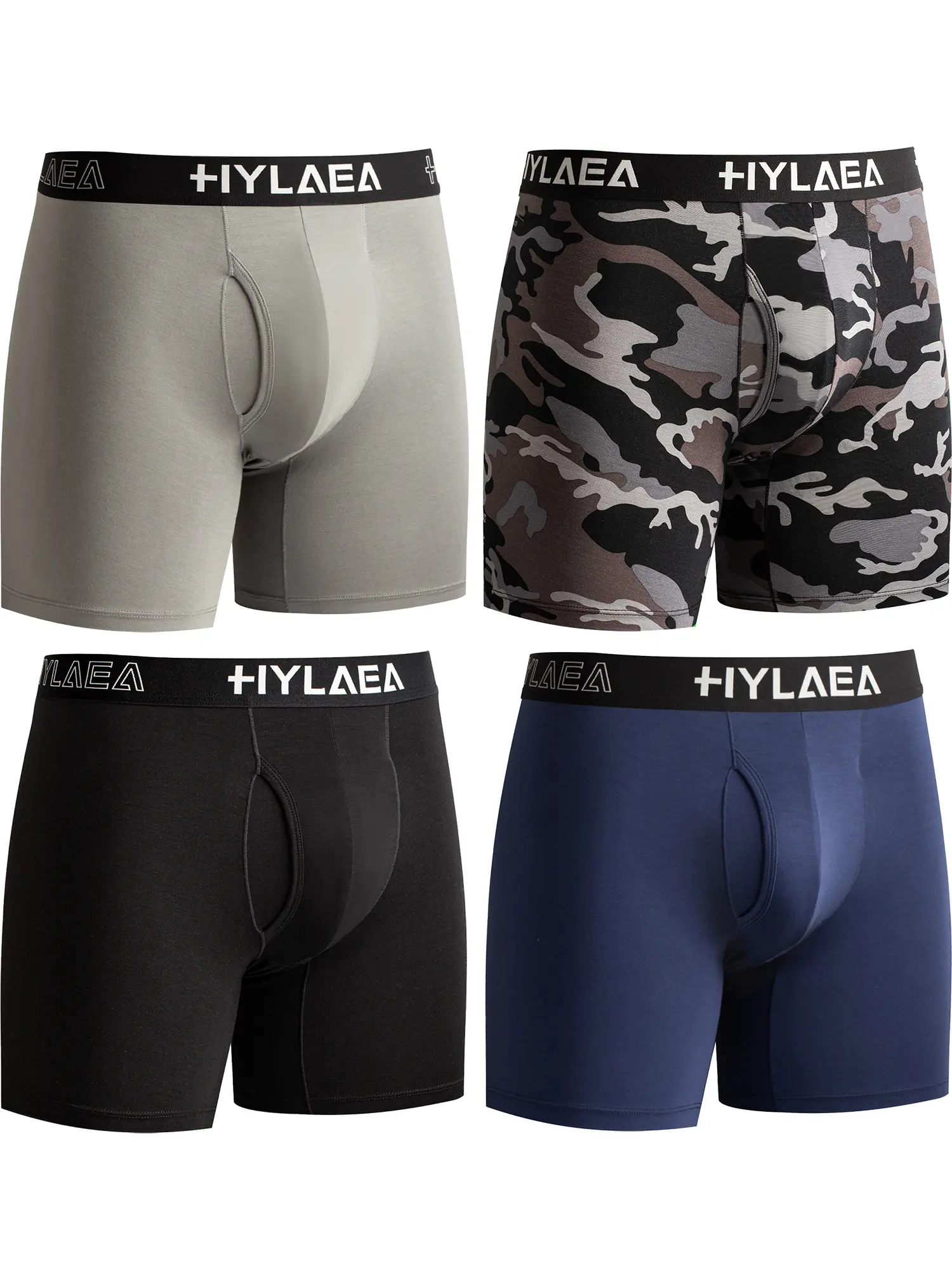 Hylaea Bamboo Cool Camo Boxer Briefs for Men | Breathable Anti-Chafing 4+2 Multipack Boxers, Soft Bamboo Underwear Gym Daily Wear