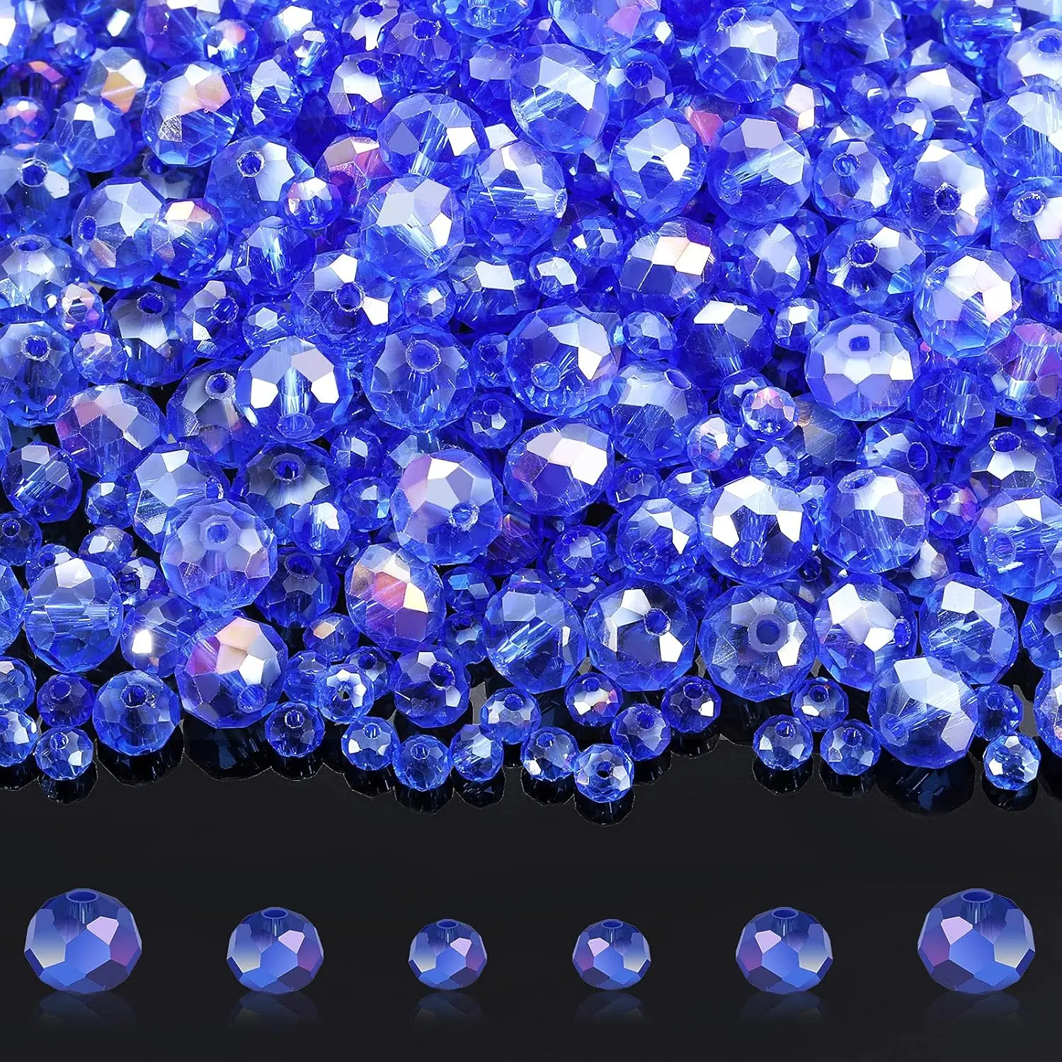 600-Count Faceted Rondelle Glass Beads, 4mm/6mm/8mm Blue AB Loose Beads for Christmas, DIY Art Craft, Bracelet Making - Smooth to Use, Nice Transparency, Odorless and Safe, Shimmering Look, Family
