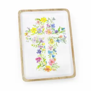 Floral Cross 13"x 10" Tray
