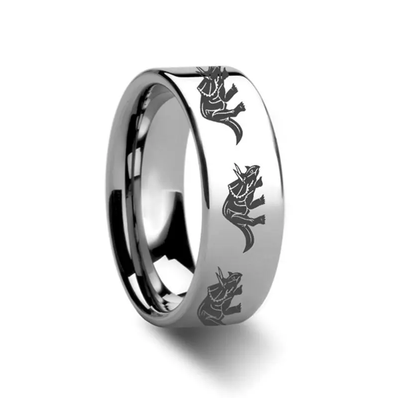 Triceratops Dinosaur Ring Laser Engraved Tungsten Wedding Band