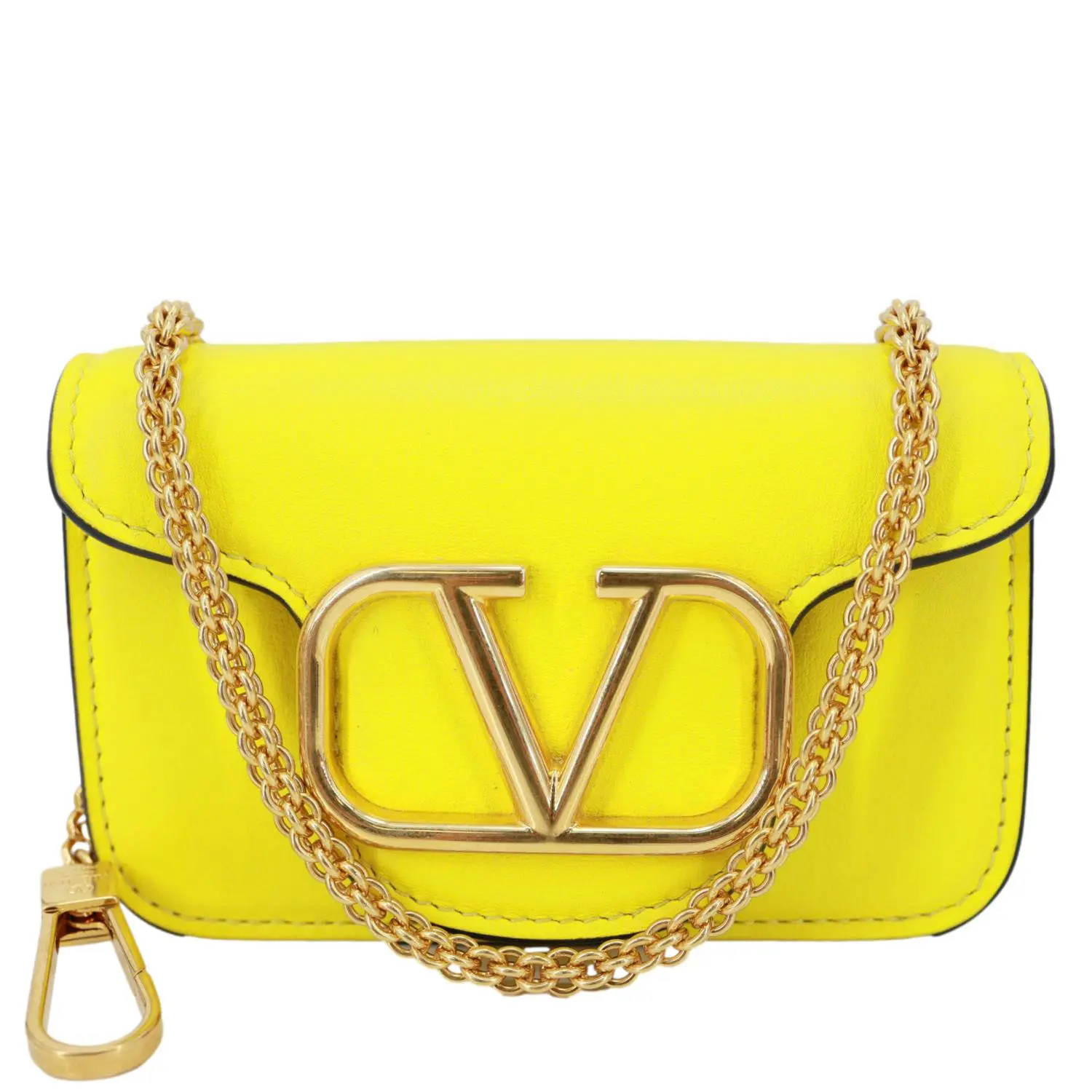 Pre-owned Valentino Leather Shoulder Bags Garavani Loco V Logo Calfskin Shoulder Bag Yellow