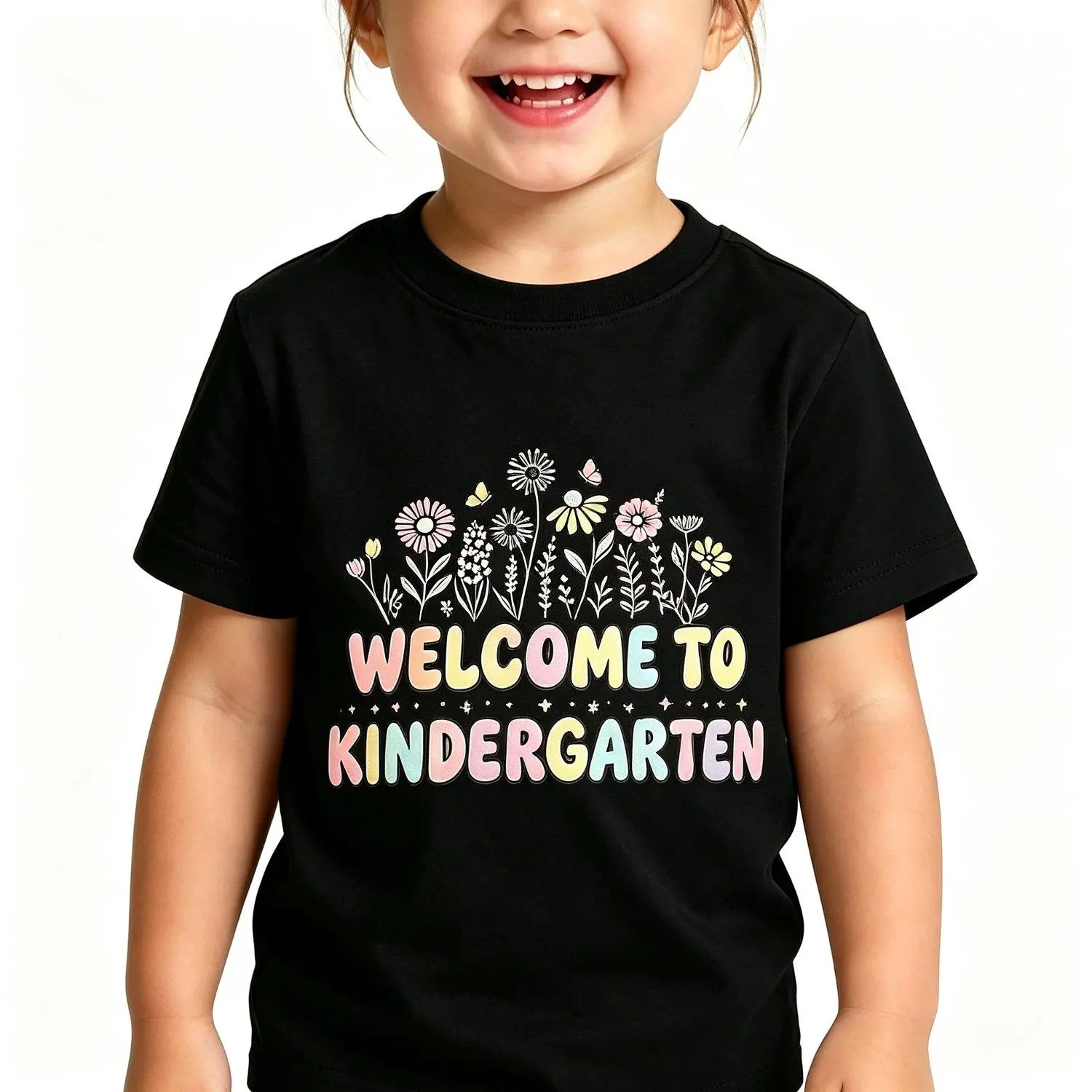 Floral Kindergarten Tee Shirt Boho Wildflower Print Girls T Shirt Toddler Back To School Casual Top First Day School Outfit