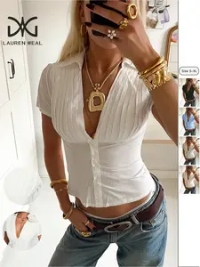 Women's Plain Shirt Blouse, Casual Short Sleeve Top for Daily Wear, Ladies Clothes for Summer
