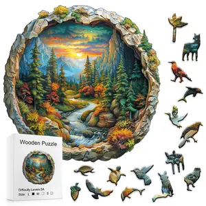 This Layered Forest Landscape Wooden Puzzle is a dimensional wonder! Circular layered design, sunset mountains, winding river—perfect for nature lovers, art fans, or immersive puzzle vibes Toddler Alphabet