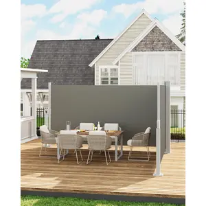 Retractable Double Side Awning for Outdoor Spaces – 71" x 236" Privacy Screen – 280g/m² Rainproof & UV-Proof Polyester – Folding Divider for Patio, Deck, Pool, Garden – Grey or Beige