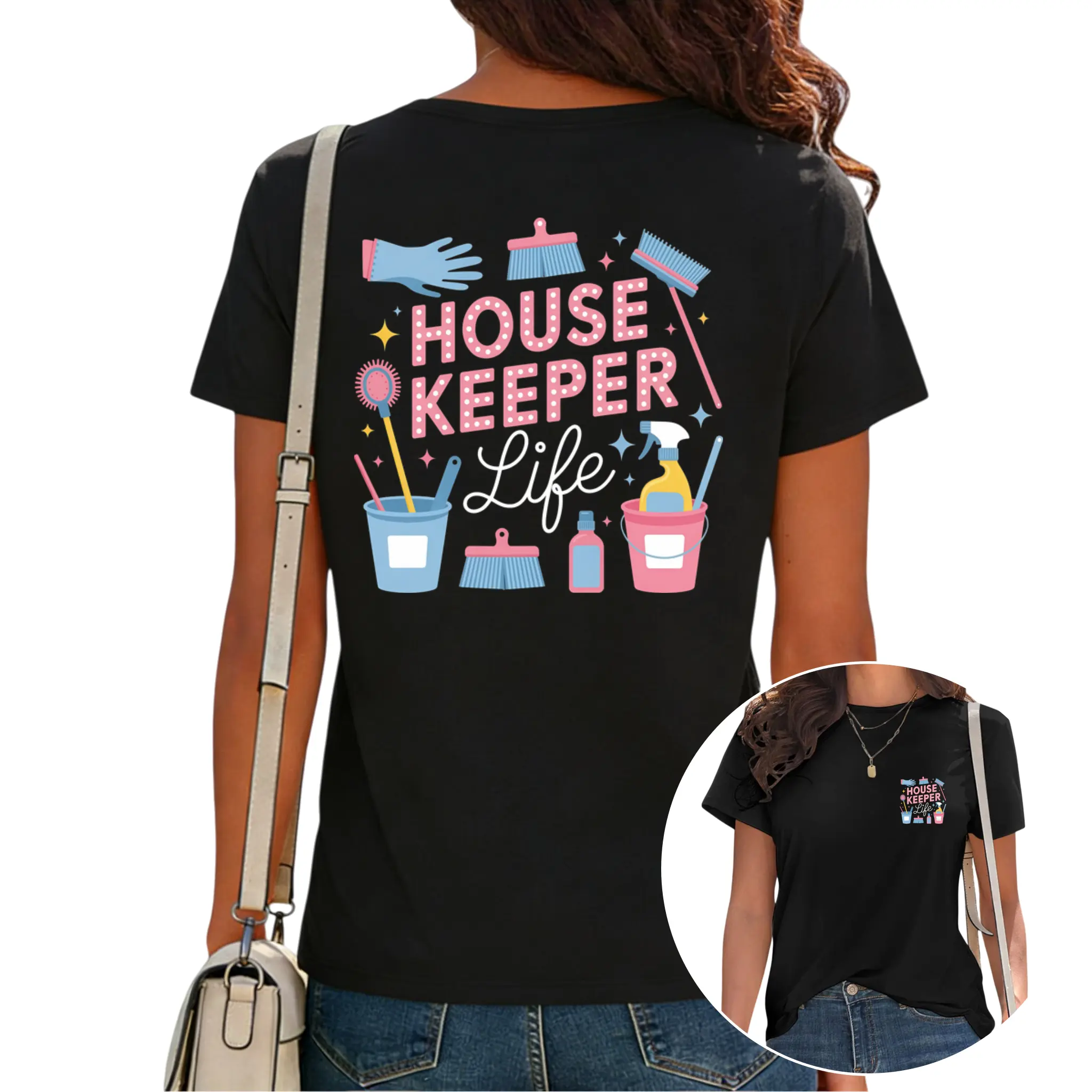 Women's Cotton Short-Sleeve Casual Fit T-Shirt - Comfortable Casual Clothes for Housekeepers, Ideal for Cleaning Tasks