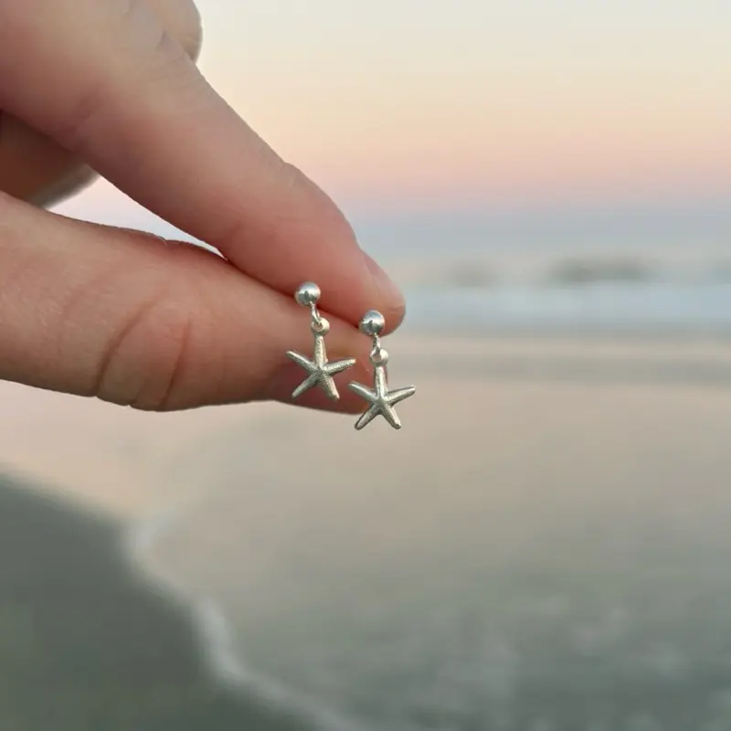 Sterling silver starfish earrings, waterproof beach earrings, sea star earrings