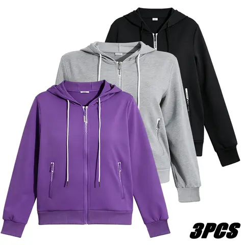 Women's 3-Pack Cozy Soft Relaxed Fit Preppy Retro Solid Hoodies - Long Sleeve Pullover Clothes for Women with Kangaroo Pocket, Lightweight Plus Size Long Sleeve Tops for Everyday Wear, Party Use, Long Sleeve Tops Women