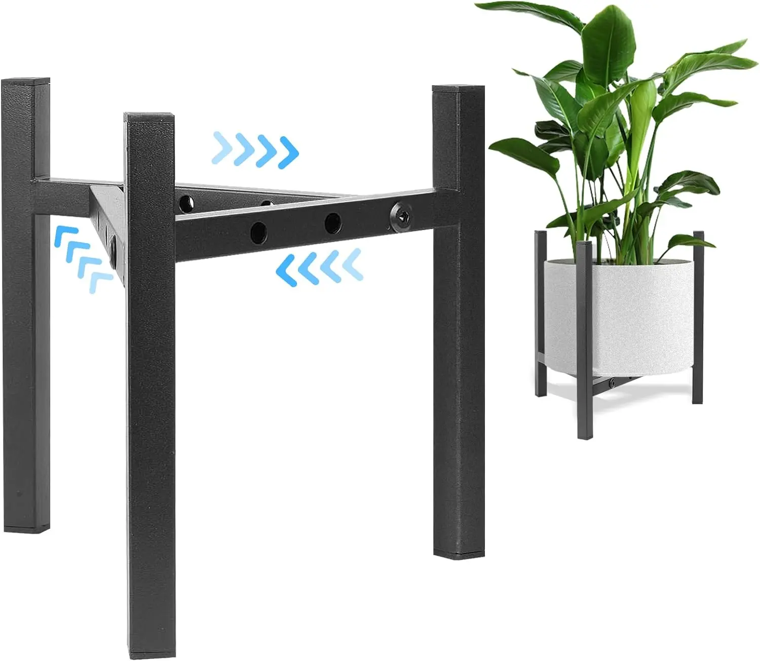 Adjustable Modern Metal Indoor-Outdoor Plant Stand - Heavy-Duty Stable Holder for 8-12 inch Containers, Black (Pot & Plant Not Included)