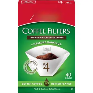 #4 Cone Coffee Filters, White, 40 Total Filters Count - Packaging May Vary