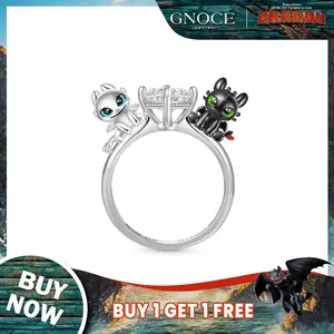 GNOCE & How to Train Your Dragon Toothless Bead Charm S925 Sterling Silver Ring for Women, Wife Valentine's Day, Mother's Day Gift Birthday Gift