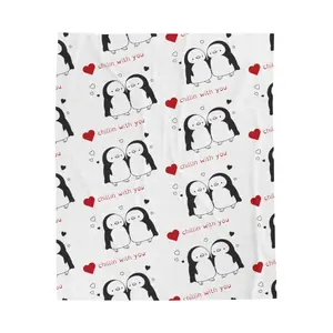 Cozy Embrace: '❤️ Chillin with You' Cute Penguin Fleece Blanket, Cute Penguin Blanket, Aesthetic Comfy Blanket