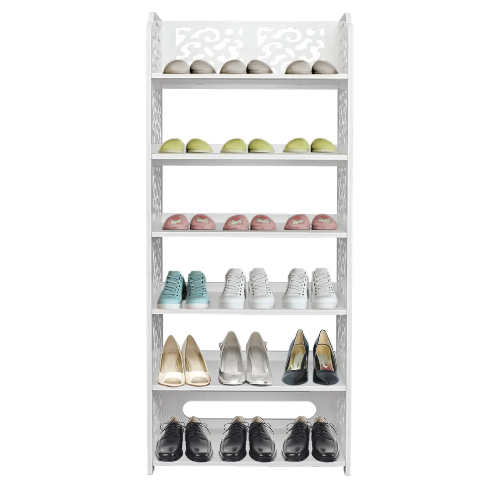 Karl Home White A: 6-Tier Carved Wood-Plastic Shoe Rack