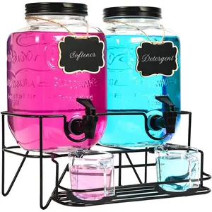 2 Sets 1 Gallon Laundry Detergent Dispenser with Stand, Measuring Cup, Glass Laundry Detergent Containr for Laundry Room Organization