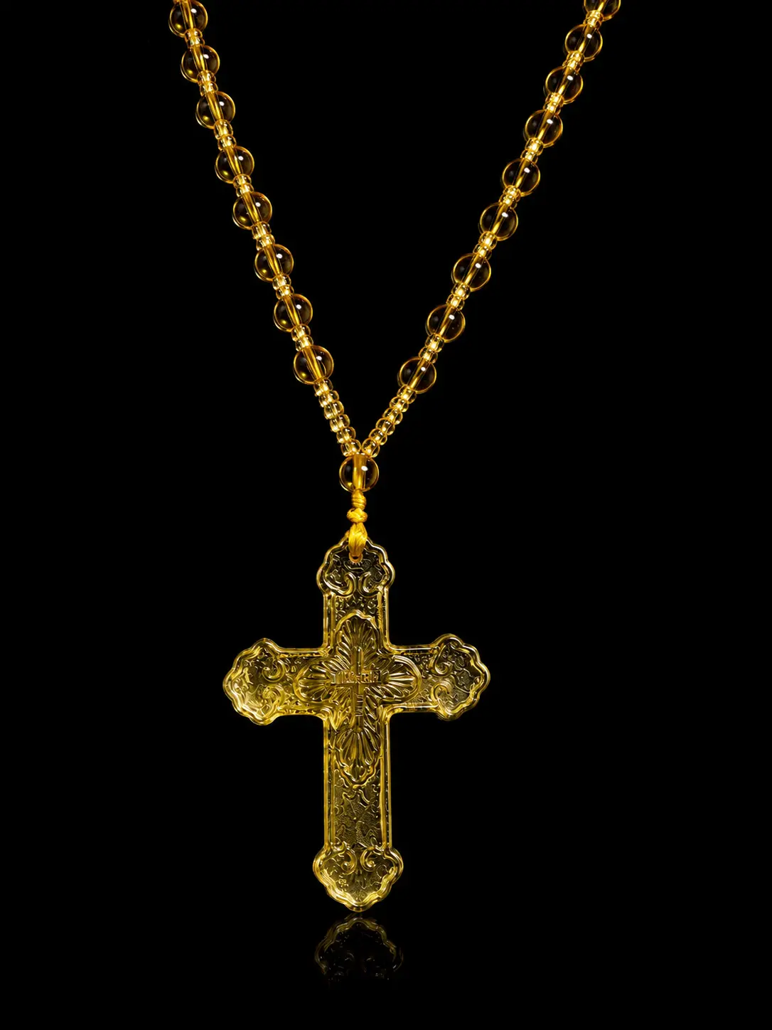 Beaded Necklace with Gold-Tone Crystal Cross Pendant, Liuli Glass Christian Spiritual Jewelry for Men, 24.4in Chain, Prayer Gift for Easter Confirmations Birthdays, Cross Design Pendant, Beaded Necklaces, Daily Wear, Christian Cross Pendant Necklace