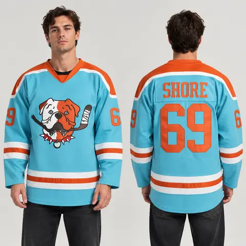 Shore 69 Sudbury Blueberry Bulldogs Adult Fan Hockey Jerseys Mens Ice Embroidered V-Neck Loose Fit Polyester Sports Shirt Athletic Top workout tops Christmas Eve gifts Holiday