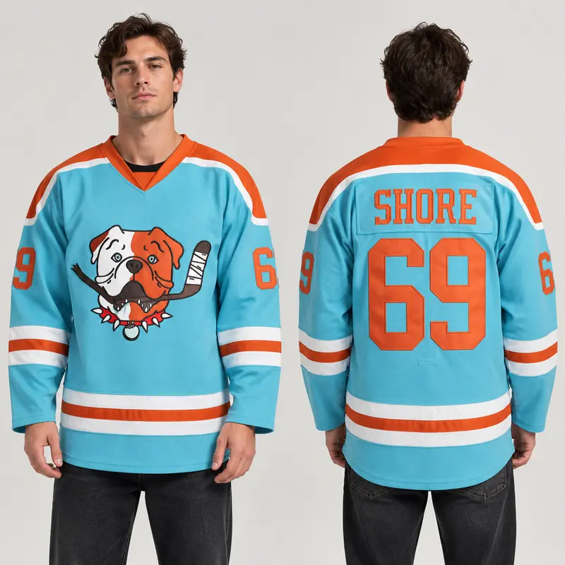 Shore 69 Sudbury Blueberry Bulldogs Adult Fan Hockey Jerseys Mens Ice Embroidered V-Neck Loose Fit Polyester Sports Shirt Athletic Top workout tops Christmas Eve gifts Holiday