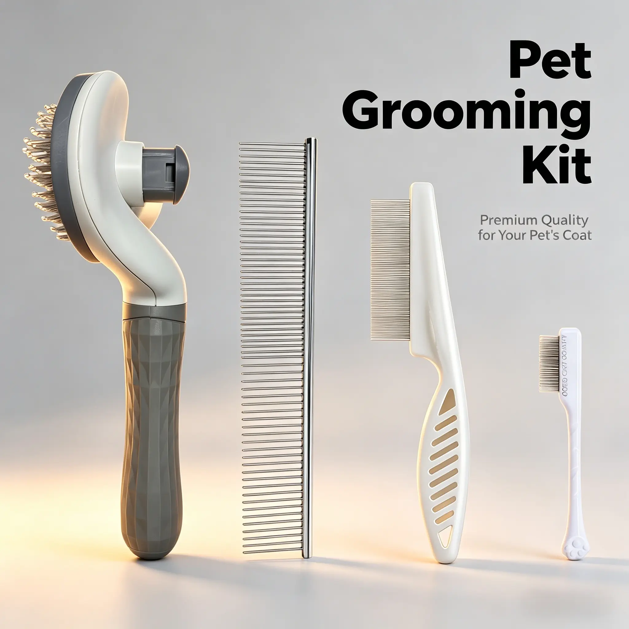 4PCS Pet Groomer Tools Shedding Grooming Kit - Self-Cleaning Slicker Brush, Dual-Sided Stainless Steel Dematting Comb, Tear Stain Comb, Fur Removal Tool for Long/Short Hair Dogs & Cats - Fur-Free Home Supplies, Grooming Supplies