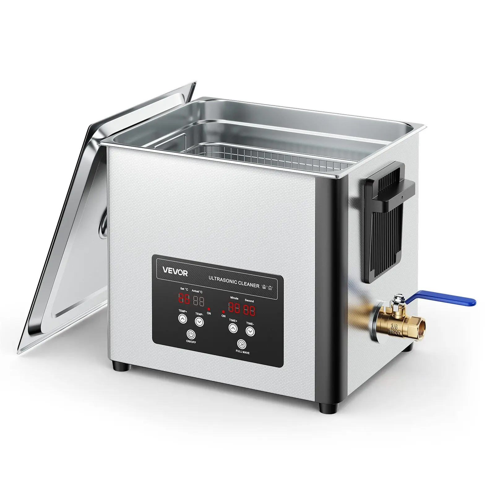 VEVOR 10L Stainless Steel Ultrasonic Cleaner Machine, 180W Professional Model with Cleaning Basket, Digital Display, Adjustable Temperatures, Advanced Transducer Tech, 40,000 Microbubbles/Second for 360° Deep Cleaning of Watches, Jewelry, Coins, Metal