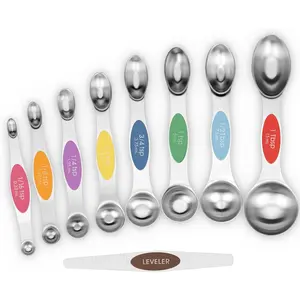 9 count  Measuring Spoons Set, Dual Sided, Stainless Steel Small Tablespoon, Teaspoons, Fits in  Jars, for Dry and Liquid, MultiColor