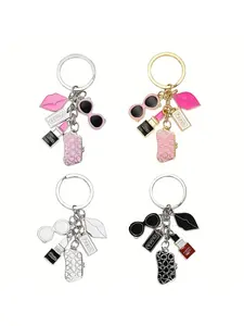 New Enamel Color Craft Kiss Lipstick, Glasses, And Bag Versatile Design Keychain Pendant