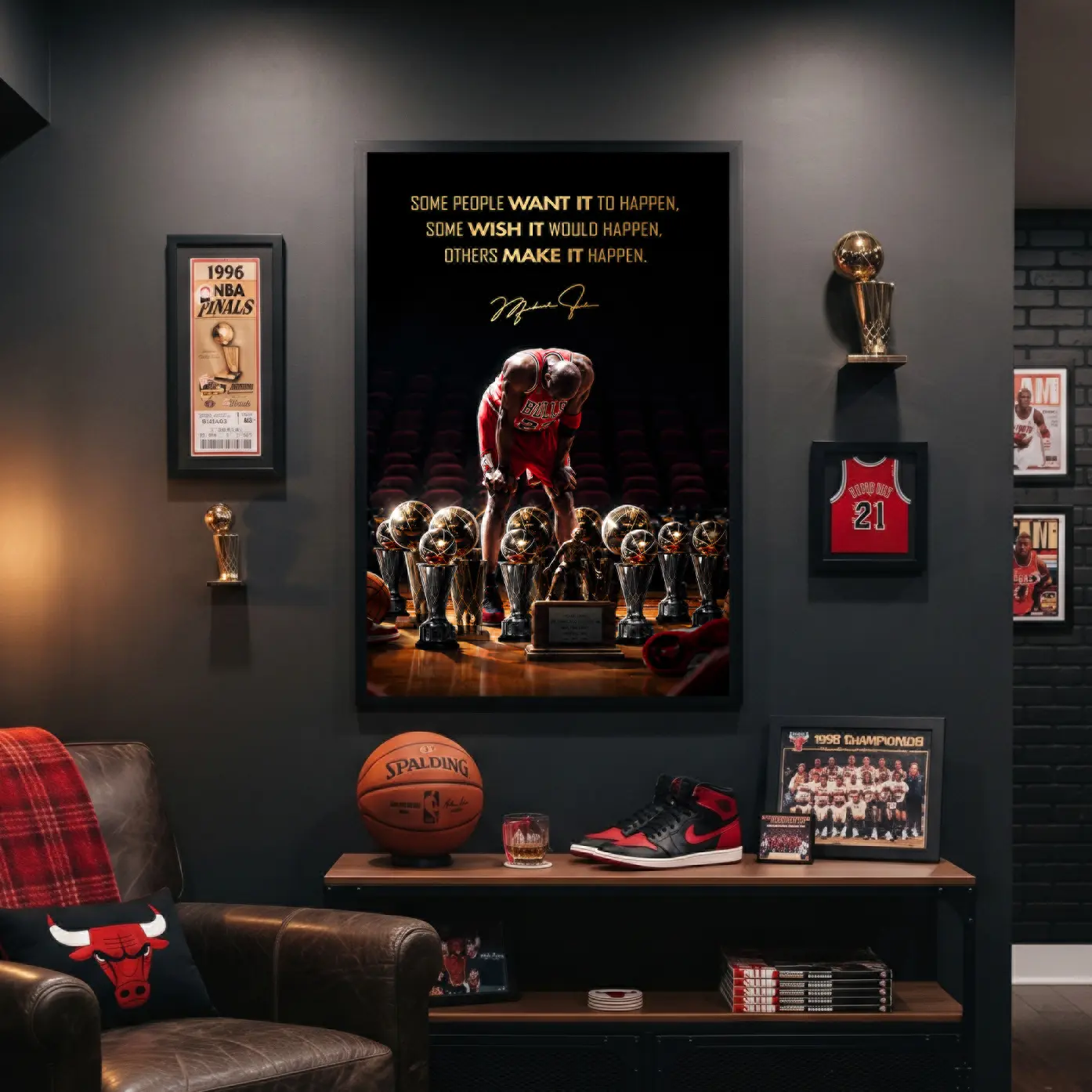 Michael Jordan 'Make It Happen'  - Championship Legend Basketball Quote Motivational Inspirational Framed Canvas Room Decor