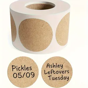 1PC Kraft Paper Round Self-adhesive labels - name stickers for pickled cabbage, leftovers, etc. - perfect for Christmas, Halloween and everyday use, everyday labels, holiday labels, Self-adhesive labels, Sticky labels, label making supplies