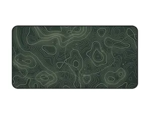 Dark Green, Light Green Colored Minimalist Topographic Animation Gaming Desk Mat