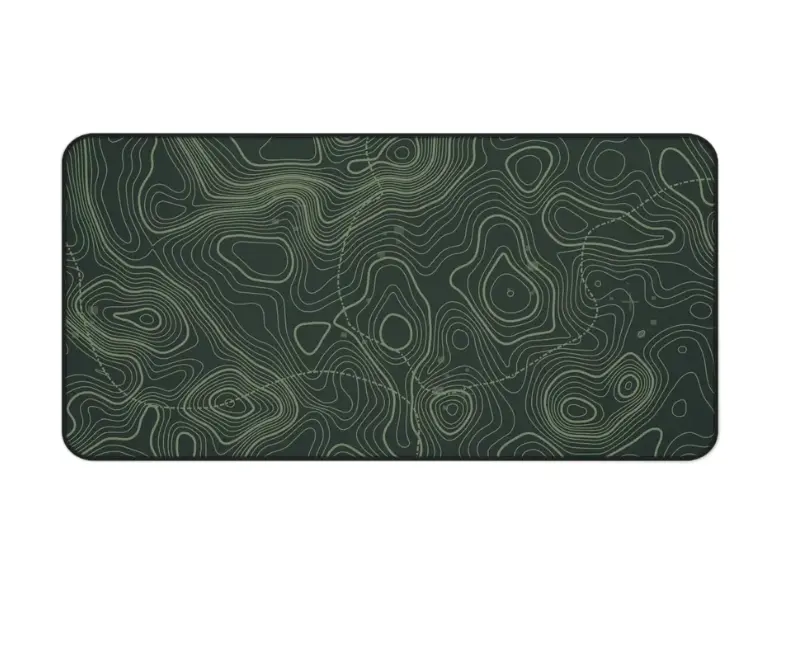 Dark Green, Light Green Colored Minimalist Topographic Animation Gaming Desk Mat