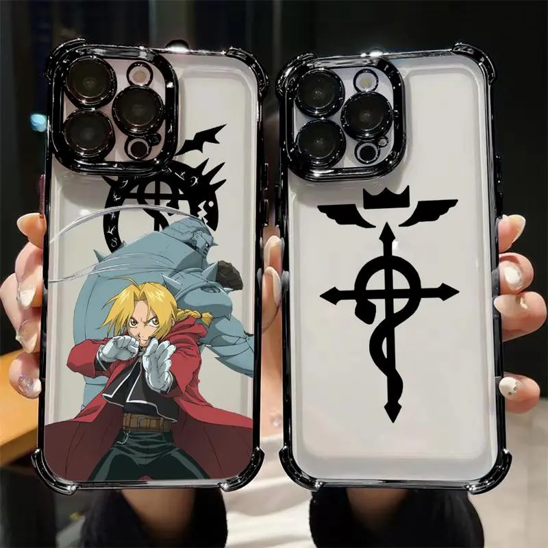 Anime Fullmetal Alchemist Printing Plated TPU Smartphone Case - Double-Upgrade Shockproof, High-Definition Transparency, Anti-Fall Airbag Back Cover, Waterproof for Multi-Model iPhone 17/17 Air/17 Pro/17 Pro Max/16/16 Plus/16 Pro/16 Pro Max