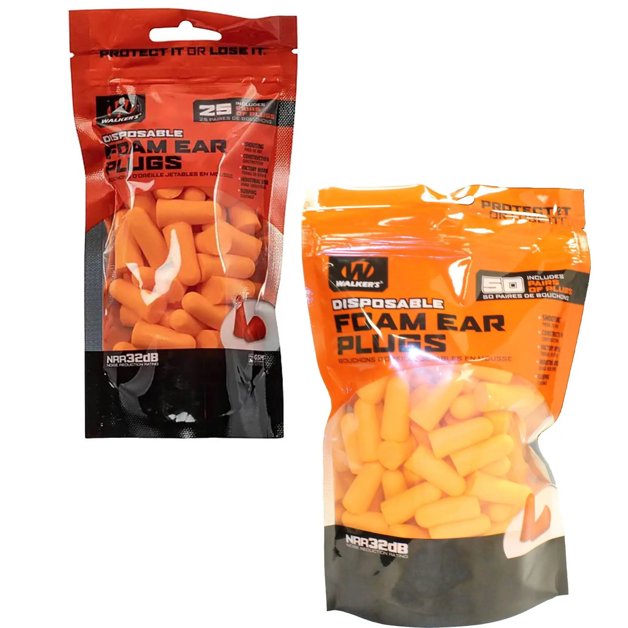 Walker's Foam Earplugs, Hunting & Outdoor Leisure Foam Ear Plugs in Resealable Bag, Ear Protection