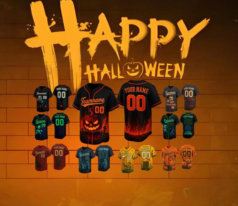 Custom Baseball Jersey, Personalized printed Baseball Jersey Team Name logo, Number, Halloween jersey Birthday