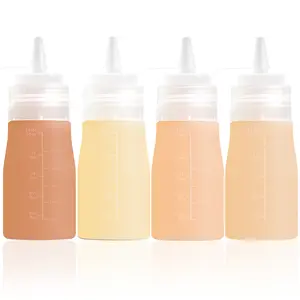 Mrsdry Condiment Squeeze Bottles, 12 oz Silicone Squeeze Bottles For Sauces, Leak Proof Condiment Container with Extra Interchangeable lid, Easy Squeeze for Oil, Honey & Dressings, BPA FREE (4 Pack)
