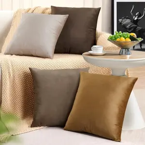 Throw Pillow Covers 18x18 Set of 4 - Couch Pillow Covers for Living Room Decorative  Pillow Covers Neutral Soft Sofa Pillow Covers for Bed Bedding Room(Brown)
