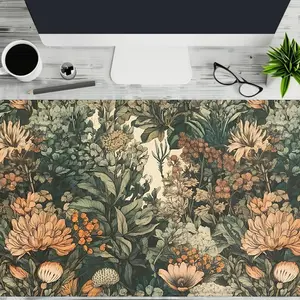 Vintage Floral Pattern Large Mouse Pad, 1 Count Non-slip Base & Stitched Edge Desk Pad, Decorative Keyboard Mouse Mat for Desk Laptop