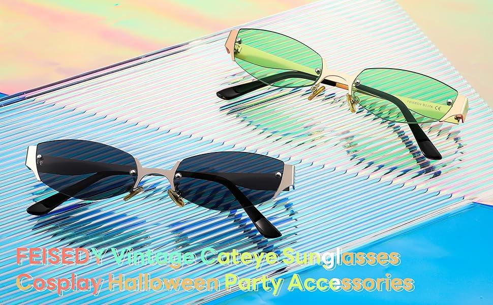 FEISEDY Retro Oval Sunglasses Women Men Fashion Designer Cosplay Glasses Halloween Party Accessories B2376