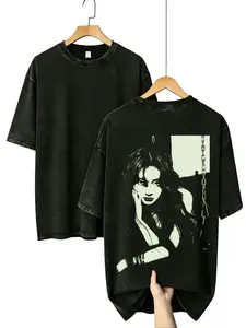 Menswear Streetwear Neon Green Dark Girl Acid Wash Unisex Oversized Grunge T-Shirt, Cyber Y2K Gothic Short-Sleeve Men's Top Album Graphic good tees