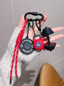 Fitness Y2K Style Bag Hanging - Silicone Material Dumbbell/Kettlebell Shape, Contrasting Color Matching, Woven Rope Strap, Fitness Bag, Backpack Hanging Accessories, Bag Decoration, Keychain, Bagcharm, Gift For Fitness Friends