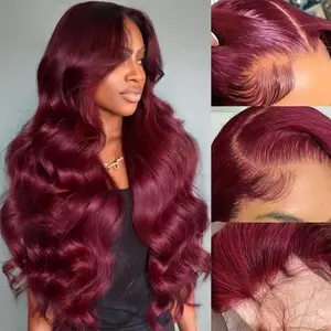 MIRELLE Burgundy Wig - 13x6 Synthetic Lace Front Wigs for Women - HD Lace Body Wave Frontal Wig Pre-Plucked with Baby Hair Heat Resistant Fiber 30 Inches 220 Density