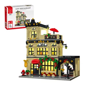 1489PCS Light-Up Restaurant Building Set with Balcony Stairs & Dining Table, Compatible with Major Bricks, Creative STEM Toy & Desktop Decor, Modern House Building Set, Ideal Gifts for Mothers Day for Adults Teens Boys Girls & Brick Enthusiasts