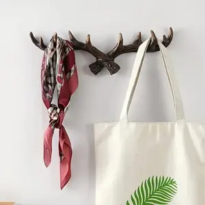 Rustic Resin Deer Antler Wall Hook, Festive Winter Decor, Creative Entryway Wall Art, Durable Key and Coat Hanger for Home and Retail