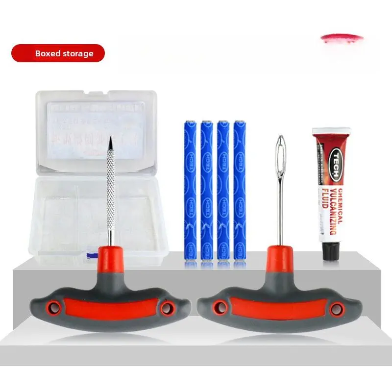 Car Motorcycle Electric Scooter Tubeless Tire Repair Kit with Vulcanizing Strips and Patching Tools Car Motorcycle Electric Scooter Tubeless Tire Repair Kit with Vulcanizing Strips and Patching Tools