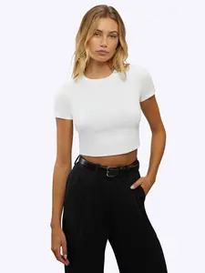 Cuts | Tomboy Tee Women's Slim Fit Cropped T-Shirt | Crew Neck Cotton Blend | Opaque Wrinkle Resistant Stretch Crop Top
