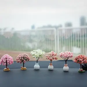 6pcs Car Simulation Floral Tree Decorations, Dashboard, Console, Desktop, Safe Decoration, Office, Home Use, Perfect Gift, Base